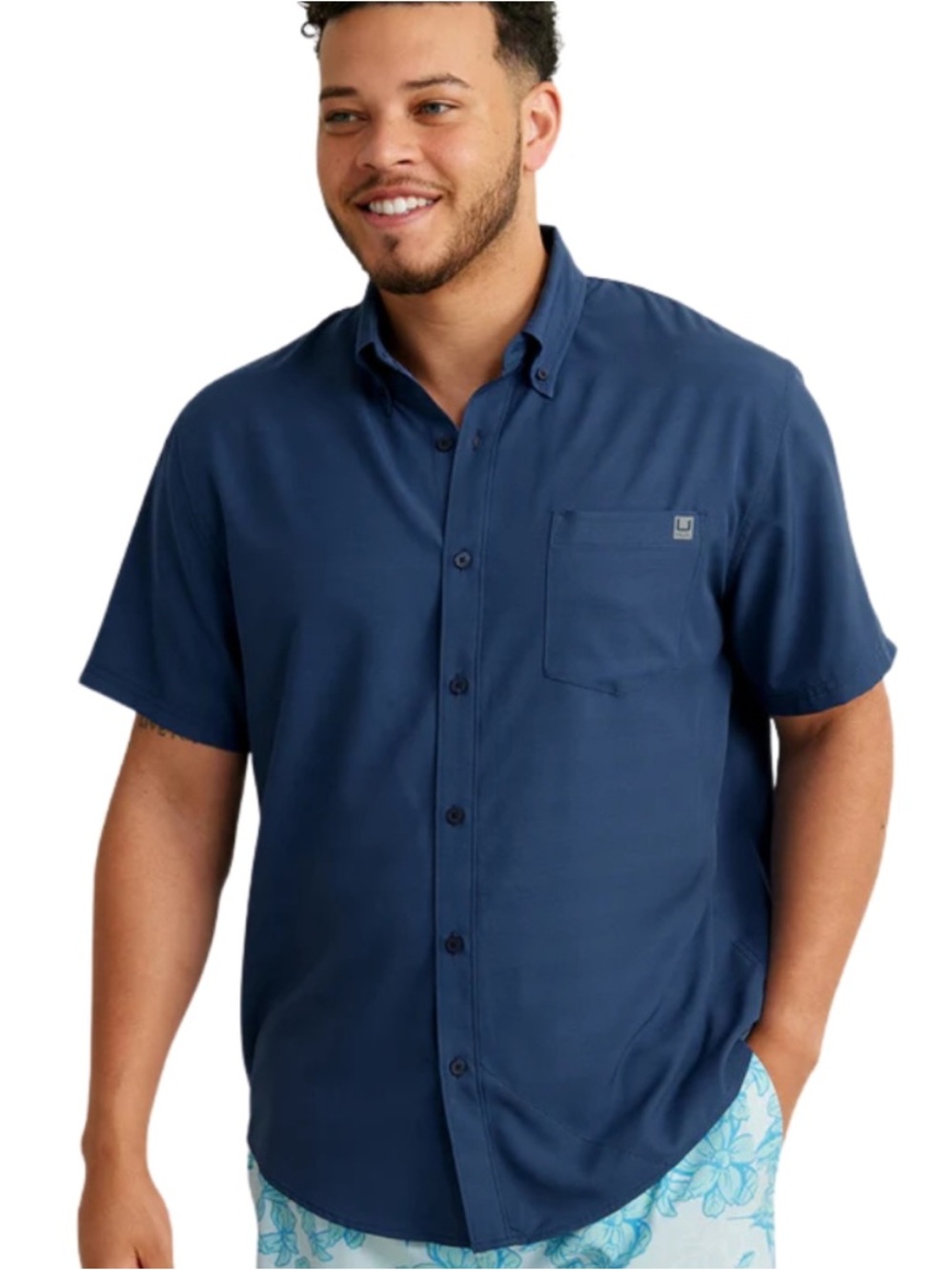 Huk Kona Button-Down Short Sleeve Shirt – Cross Dye Stripe Sargasso Sea